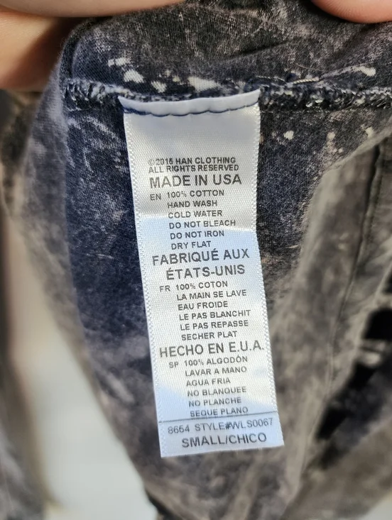 THE CLAS-SIC Gray Acid-Wash Lace-Up Back Long Sleeve Top Goth Dark Size Small - Picture 5 of 8